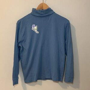 L.L Bean Blue Turtleneck Long Sleeve Top with Floral Patch